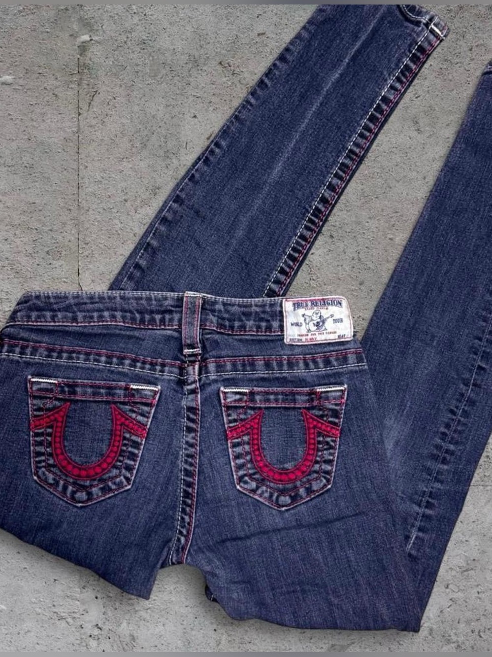 True Religion Y2K Jeans with pink stitching